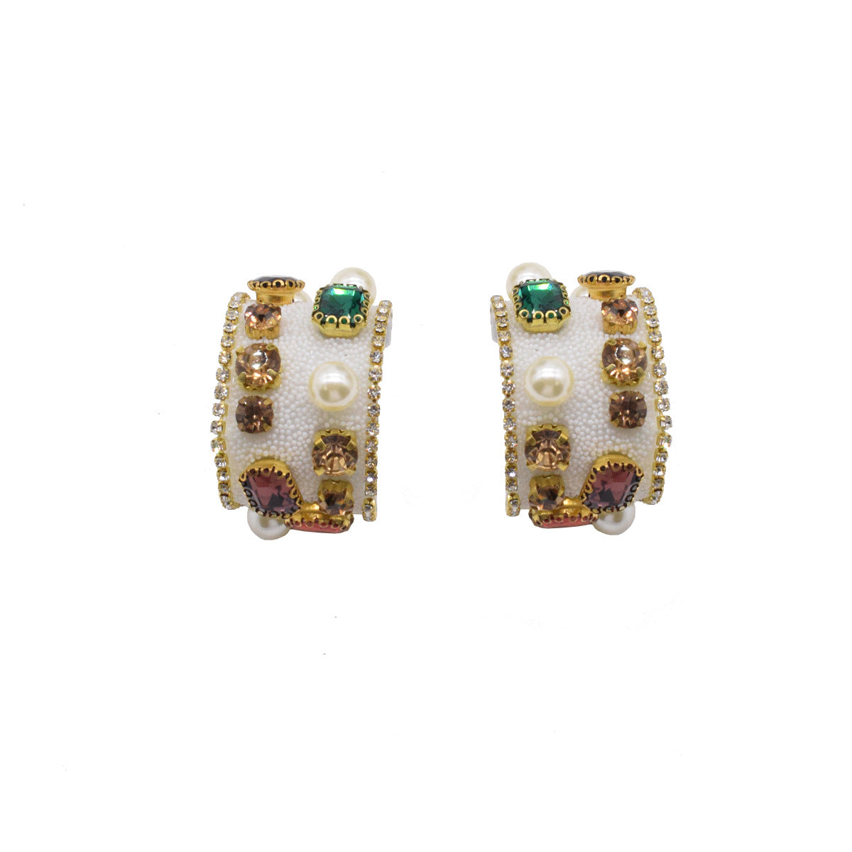 Wholesale Baroque Colored Diamond Inlaid Retro Exaggerated C Ring Pearl Earrings